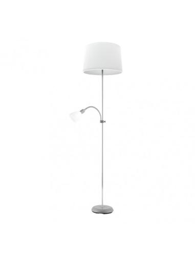 Pie De Salon Rilon 1xe27+1xe14 C/lector Plata  Pantalla Blanca 175,5x40x40 Cm