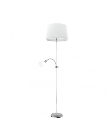 Pie De Salon Rilon 1xe27+1xe14 C/lector Plata  Pantalla Blanca 175,5x40x40 Cm