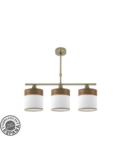 Lampara Cloe 3xe14 Cuero/blanca-madera Oscura Regx55x14 cm