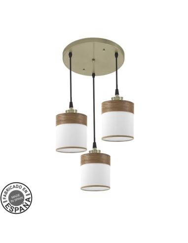Plafon Cloe 3xe27 Cuero/blanca-madera Oscura Regx42x42 cm