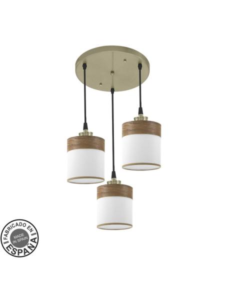 Plafon Cloe 3xe27 Cuero/blanca-madera Oscura Regx42x42 cm