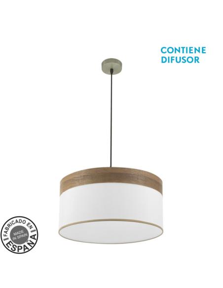 Colgante Cloe 2xe27 Cuero/blanca-madera Oscura Regx50x50 cm