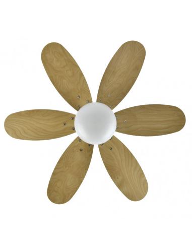 Ventilador Dc Alves 2xe27 Blanco Con 6 Aspas Rev. Blanco/haya 41x85d  C/ Remoto Y Temporizador