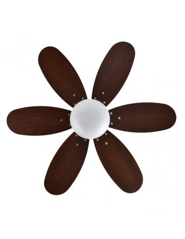 Ventilador Dc Alves 2xe27 Cuero 6 Aspas Rev. Cerezo/nogal 41x85d  C/ Remoto Y Temporizador