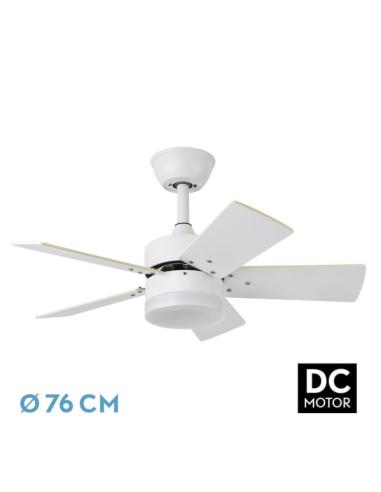 Ventilador Dc Marta 36w Blanco 5 Aspas Rev.  Blanco/haya  41x76d 3060lm C/ Remoto , Memoria Y Temporizador 3000k,4000k,6000k