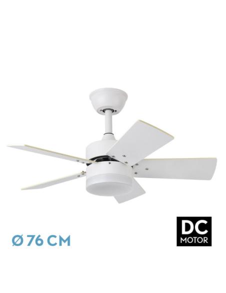 Ventilador Dc Marta 36w Blanco 5 Aspas Rev.  Blanco/haya  41x76d 3060lm C/ Remoto , Memoria Y Temporizador 3000k,4000k,6000k