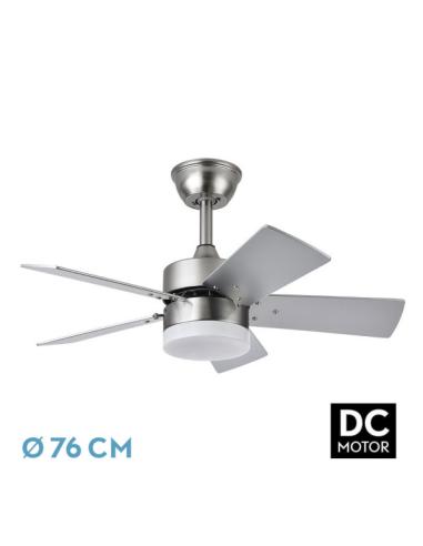 Ventilador Dc Marta 36w Niquel 5 Aspas Rev. Haya/plata  41x76d 3060lm C/ Remoto, Memoria Y Temporizador 3000k,4000k,6000k