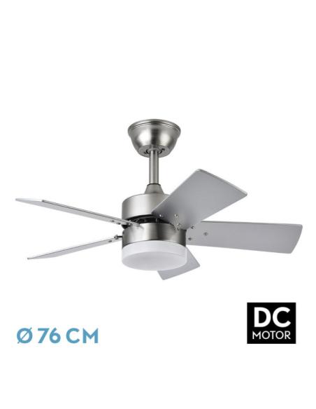 Ventilador Dc Marta 36w Niquel 5 Aspas Rev. Haya/plata  41x76d 3060lm C/ Remoto, Memoria Y Temporizador 3000k,4000k,6000k