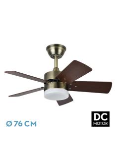 Ventilador Dc Marta 36w Cuero 5 Aspas Rev. Cerezo/nogal  41x76d 3060lm C/ Remoto , Memoria Y Temp. 3000k,4000k,6000k