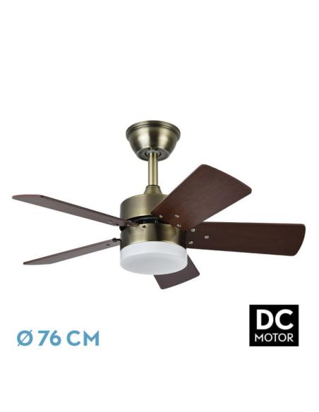 Ventilador Dc Marta 36w Cuero 5 Aspas Rev. Cerezo/nogal  41x76d 3060lm C/ Remoto , Memoria Y Temp. 3000k,4000k,6000k