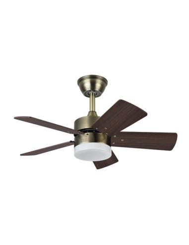 Ventilador Dc Marta 36w Cuero 5 Aspas Rev. Cerezo/nogal  41x76d 3060lm C/ Remoto , Memoria Y Temp. 3000k,4000k,6000k