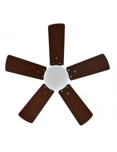 Ventilador Dc Marta 36w Cuero 5 Aspas Rev. Cerezo/nogal  41x76d 3060lm C/ Remoto , Memoria Y Temp. 3000k,4000k,6000k