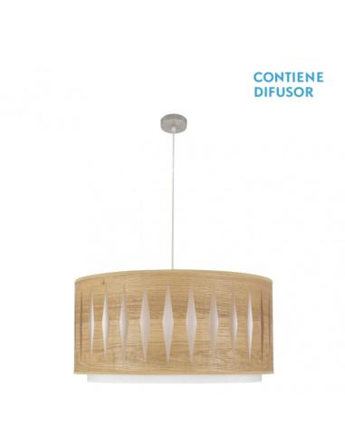 Colgante Alexandra 3xe27 Niquel/Madera Clara Regx60x60 cm