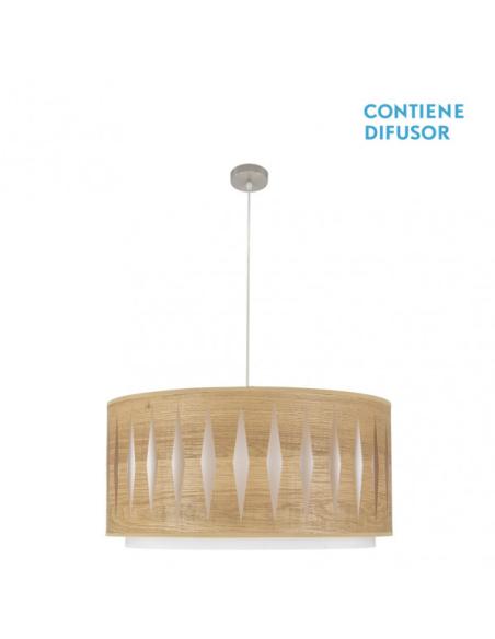 Colgante Alexandra 3xe27 Niquel/Madera Clara Regx60x60 cm