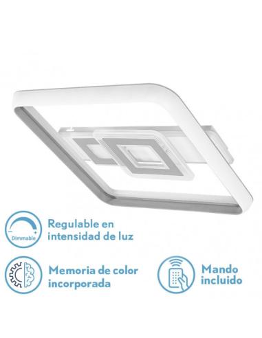 Plafon 80w Sucre 3000-4000-6500k Blanco/gris Cuadrado 7x51x51 Cm 7600lm Reg.intens. C.remoto Y Memoria