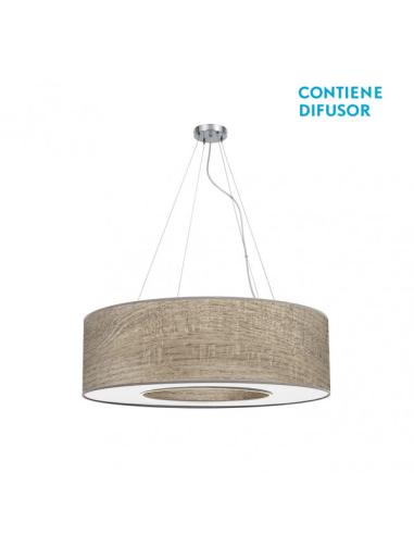 Colgante Mediano Haiti 4xe27 Cromo/Madera Gris Regx65x65 Cm