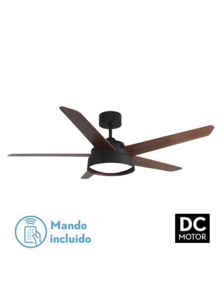 Ventilador 25w Dc Marron Lebeche 5 Aspas Rev. Nogal/roble 6 Vel. 3000-4000-6000k 132d Remoto,memoria Y Temporizador