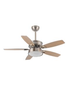 Ventilador 30w Dc Braw Niquel 5 Aspas Plata/haya  6 Vel. 3 Colores 106,7d C/remoto, Memoria y Temporizador 2850lm 2
