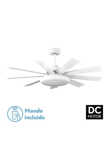Ventilador Dc Pireo 36w Blanco 9 Aspas Blanca/haya  6 Vel 3000k, 4500k, 6000k 3800lm 132d C/remoto, Memoria Y Temporizador