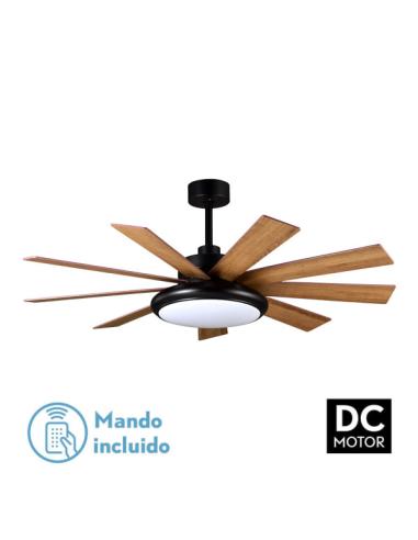 Ventilador DC Pireo 36w Negro 9 Aspas Roble/haya  6 Vel 3000k, 4500k, 6000k 3800lm 132d C/Remoto, Memoria Y Temporizador