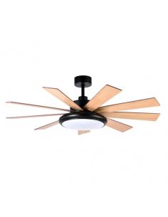 Ventilador DC Pireo 36w Negro 9 Aspas Roble/haya  6 Vel 3000k, 4500k, 6000k 3800lm 132d C/Remoto, Memoria Y Temporizador 2