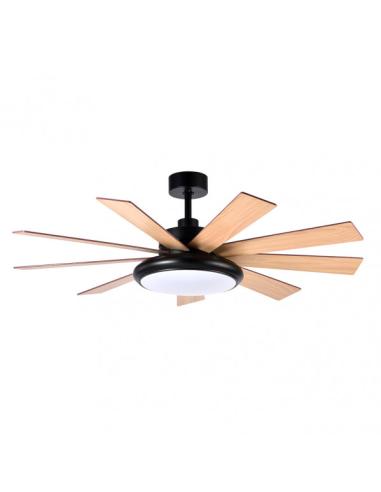 Ventilador DC Pireo 36w Negro 9 Aspas Roble/haya  6 Vel 3000k, 4500k, 6000k 3800lm 132d C/Remoto, Memoria Y Temporizador