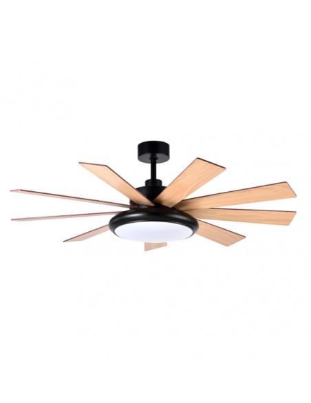 Ventilador DC Pireo 36w Negro 9 Aspas Roble/haya  6 Vel 3000k, 4500k, 6000k 3800lm 132d C/Remoto, Memoria Y Temporizador