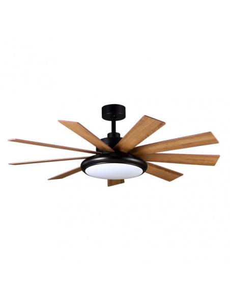 Ventilador DC Pireo 36w Negro 9 Aspas Roble/haya  6 Vel 3000k, 4500k, 6000k 3800lm 132d C/Remoto, Memoria Y Temporizador