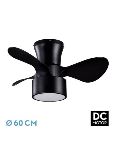 Ventilador DC 24w Kos Negro 3 Aspas 60d 6 Vel. 2390lm 3000-4500-6000k c/remoto, Memoria Y Temporizador