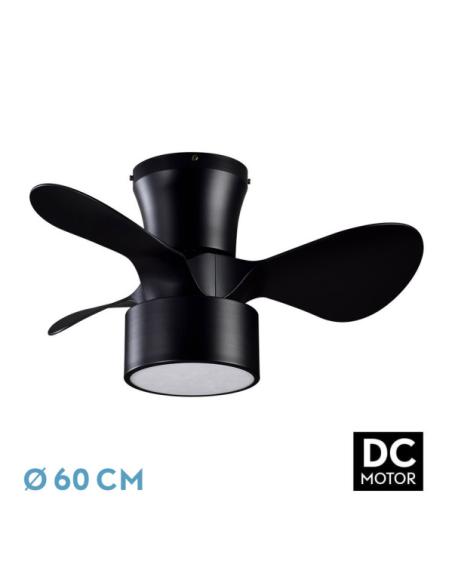 Ventilador DC 24w Kos Negro 3 Aspas 60d 6 Vel. 2390lm 3000-4500-6000k c/remoto, Memoria Y Temporizador