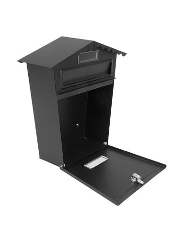 Buzon De Correo Frida Acero Galvanizado Negro 36x32x10 Cm Tejado Antilluvia, Ventana Visualizacion