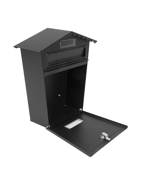 Buzon De Correo Frida Acero Galvanizado Negro 36x32x10 Cm Tejado Antilluvia, Ventana Visualizacion