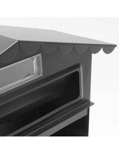 Buzon De Correo Frida Acero Galvanizado Negro 36x32x10 Cm Tejado Antilluvia, Ventana Visualizacion