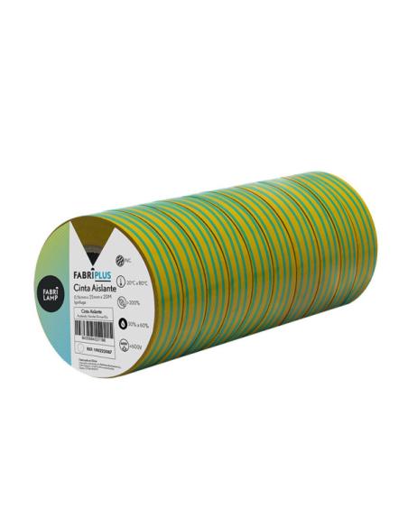 Rollo Cinta Aislante Ancha Verde/amarill 25mmx20m  Pvc Para Electricista Flexible, Duradera