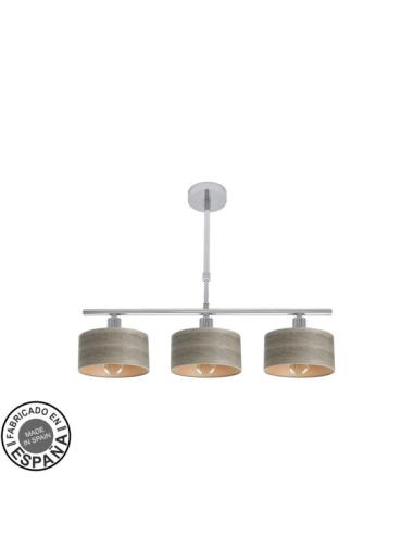 Lampara Gilda 3xe14 Cromo/madera Gris Regx55x14 Cm