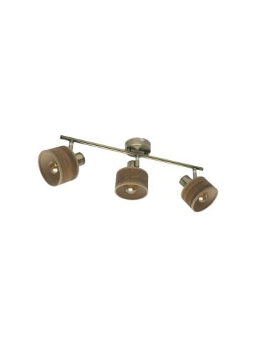 Regleta Nando 3xe14 Cuero/mad.oscura  Focos Orientables 16x51x10 Cm