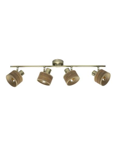 Regleta Nando 4xe14 Cuero/mad.oscura  Focos Orientables 16x73x10 Cm