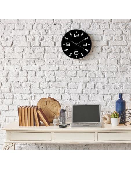 Reloj De Pared Aroa Plata/negro 30d  Movimiento Continuo
