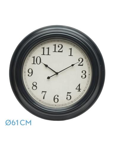 Reloj De Pared Iniko Negro/plata 61d Agujas Retro Gran Tamaño