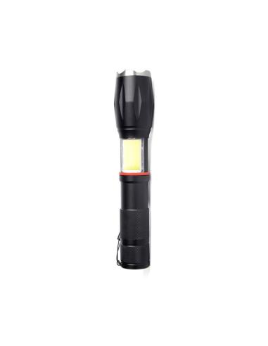 Linterna Led Centello Negra 5encend.+cob+zoom Ip44 300lm Iman Y Asa 15,5/18,6x3,8x3,8 Cm 3xaaa