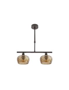 Lampara Estela 2xe14 Marron Regx41x13 Cm C/tulipas  Cristal Tallado Ambar