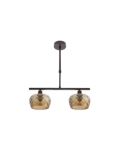 Lampara Estela 2xe14 Marron Regx41x13 Cm C/tulipas  Cristal Tallado Ambar
