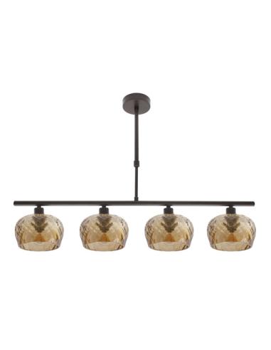 Lampara Estela 4xe14 Marron Regx75x13 Cm C/tulipas  Cristal Tallado Ambar