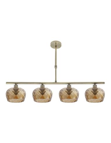Lampara Estela 4xe14 Cuero Regx75x13 Cm C/tulipas  Cristal Tallado Ambar