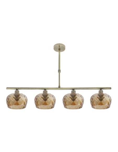 Lampara Estela 4xe14 Cuero Regx75x13 Cm C/tulipas  Cristal Tallado Ambar
