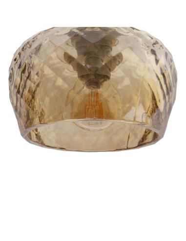 Lampara Estela 4xe14 Cuero Regx75x13 Cm C/tulipas  Cristal Tallado Ambar