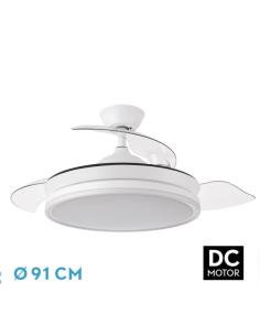 Ventilador Dc Bayomo Blanco 72w 6120lm 91d 3asp.desplegables 3000-4000-6000k Remoto, Temporizador, Memoria