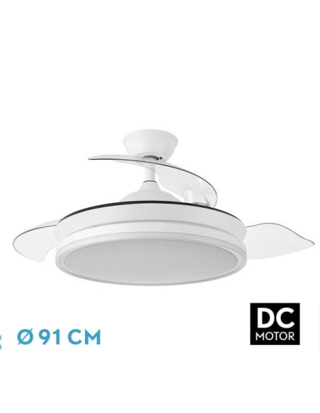 Ventilador Dc Bayomo Blanco 72w 6120lm 91d 3asp.desplegables 3000-4000-6000k Remoto, Temporizador, Memoria