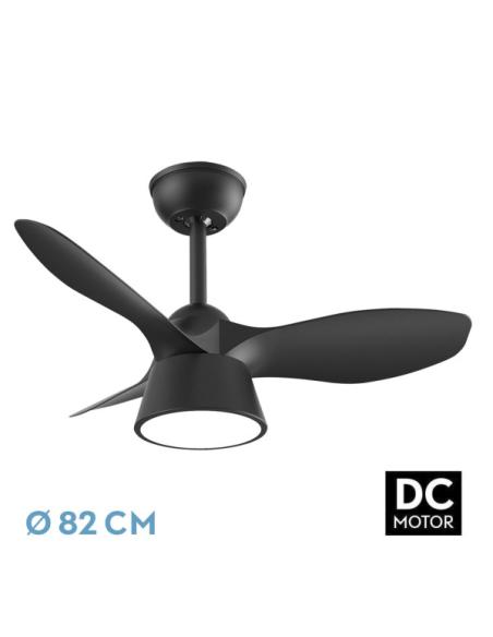 Ventilador Dc Cubico 36w 2680lm Negro 3 Aspas 82d  3000k,4500k,6000k,remoto+tempor+memoria