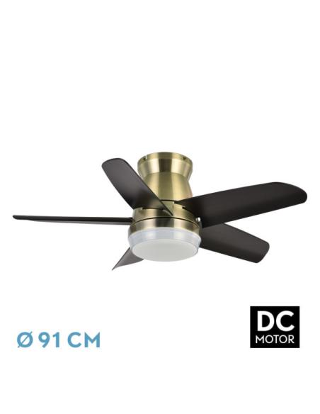 Ventilador Dc Neutron 24w 2400lm Cuero/negro 5aspas 91d 3000k,4500k,6000k, Remoto+temporizador+memoria